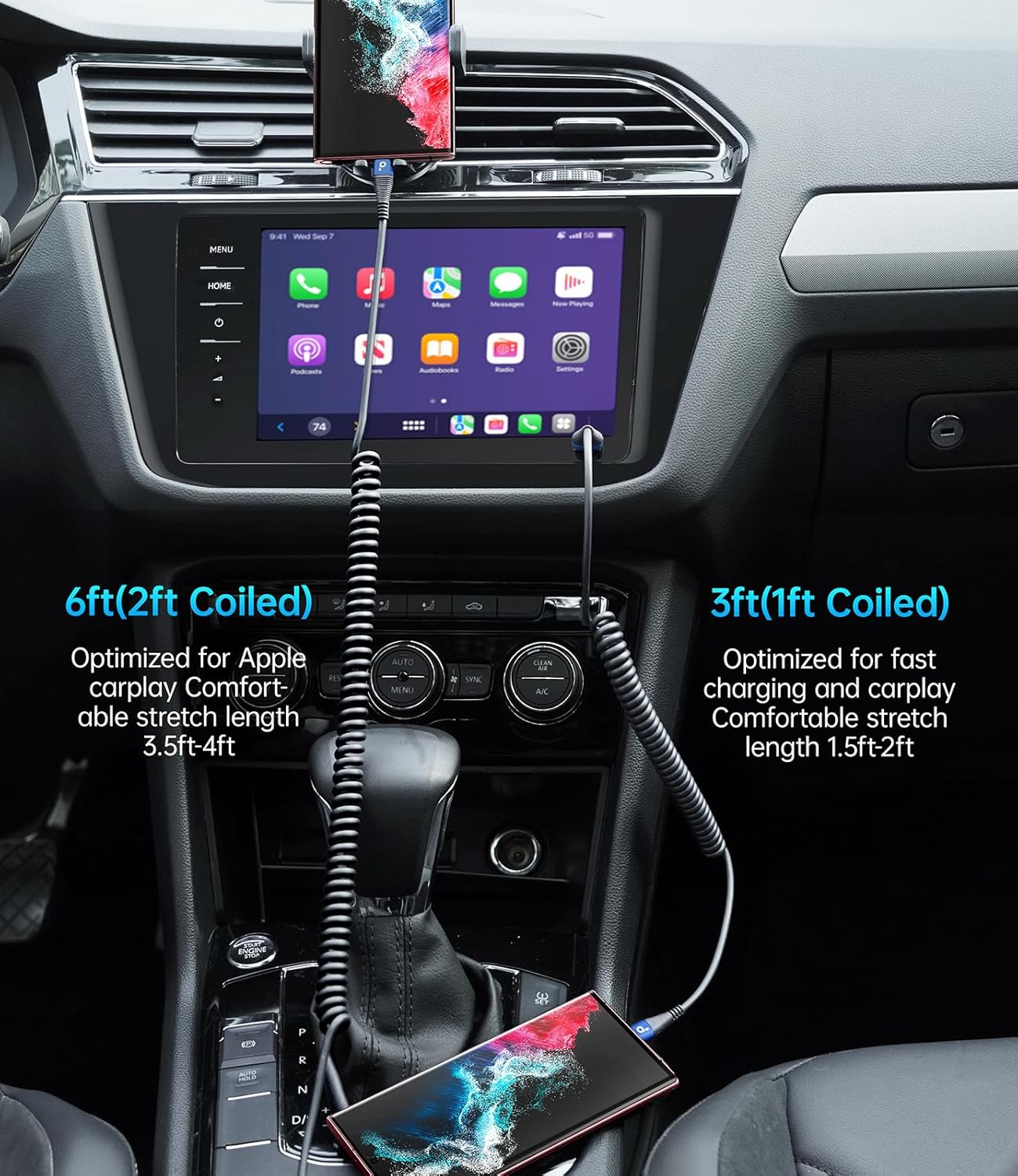 USB C Cable 3ft 2Pack Coiled USB A to USB C Charge Cord for Car, USB-C Charging Cable Compatible with iPhone 17/16/15/Plus/Pro/Pro Max/Samsung Galaxy S20 S10 S9 S8 Plus Note 10 and Other USB C Devices