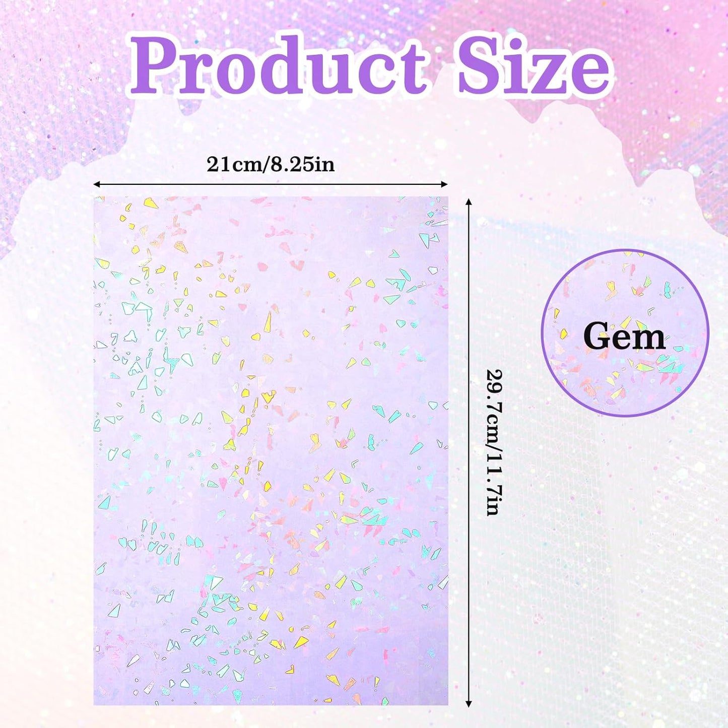 60 Sheets Holographic Laminate Sheets Clear Glitter A4 Size Vinyl Sticker Paper Holographic Overlay Self Adhesive Waterproof Transparent Film, 11.7 x 8.3 Inch (Broken Grass)