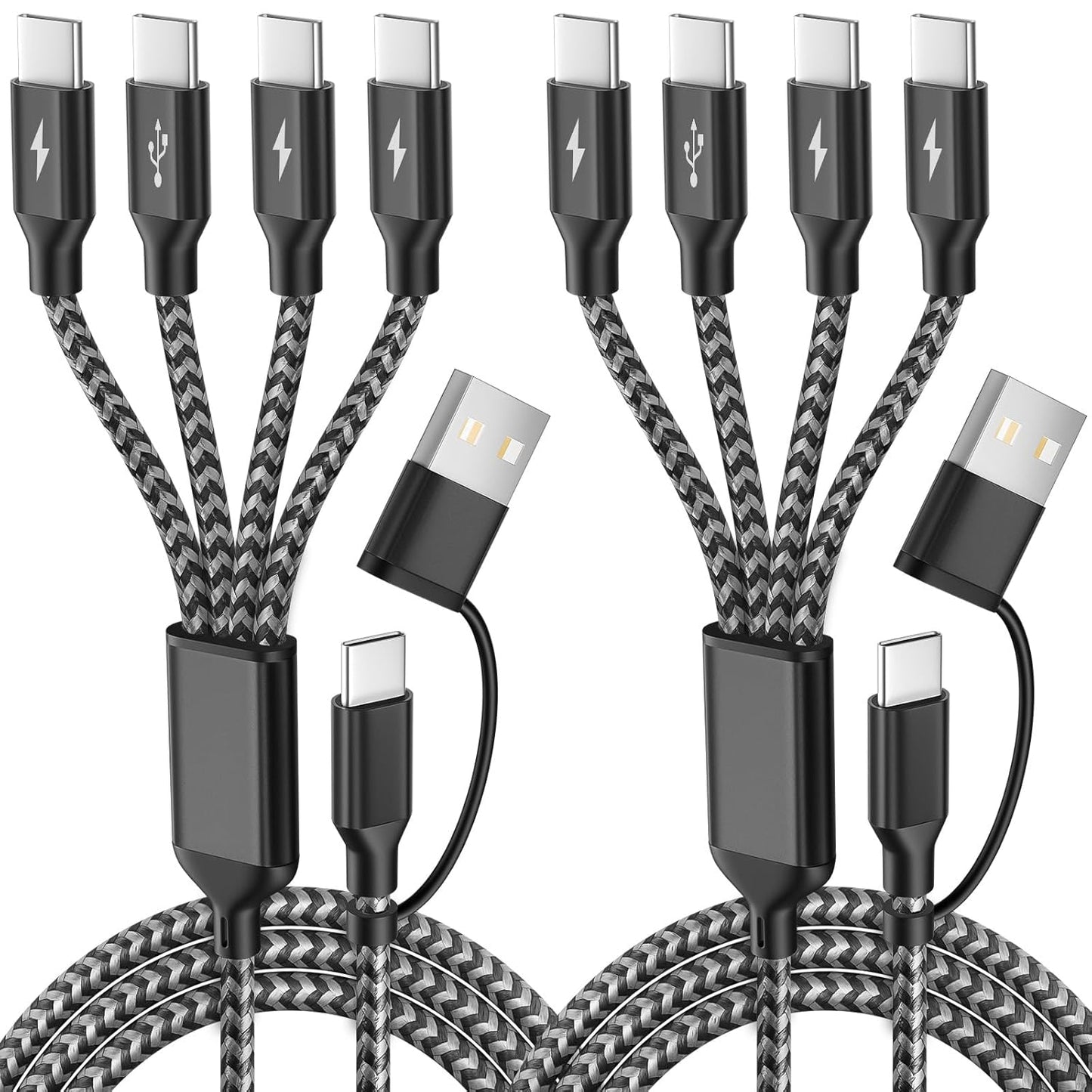 USB C Splitter Multi Charging Cable,USB A/C to USB C Charging Cord,Dual Type C Charger Cord,4 in 2 Multi Charger Cord with 4 Type-C Connectors Compatible with iPhone17/16/Cell Phones Tablets and More.