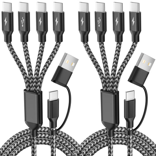 USB C Splitter Multi Charging Cable,USB A/C to USB C Charging Cord,Dual Type C Charger Cord,4 in 2 Multi Charger Cord with 4 Type-C Connectors Compatible with iPhone17/16/Cell Phones Tablets and More.