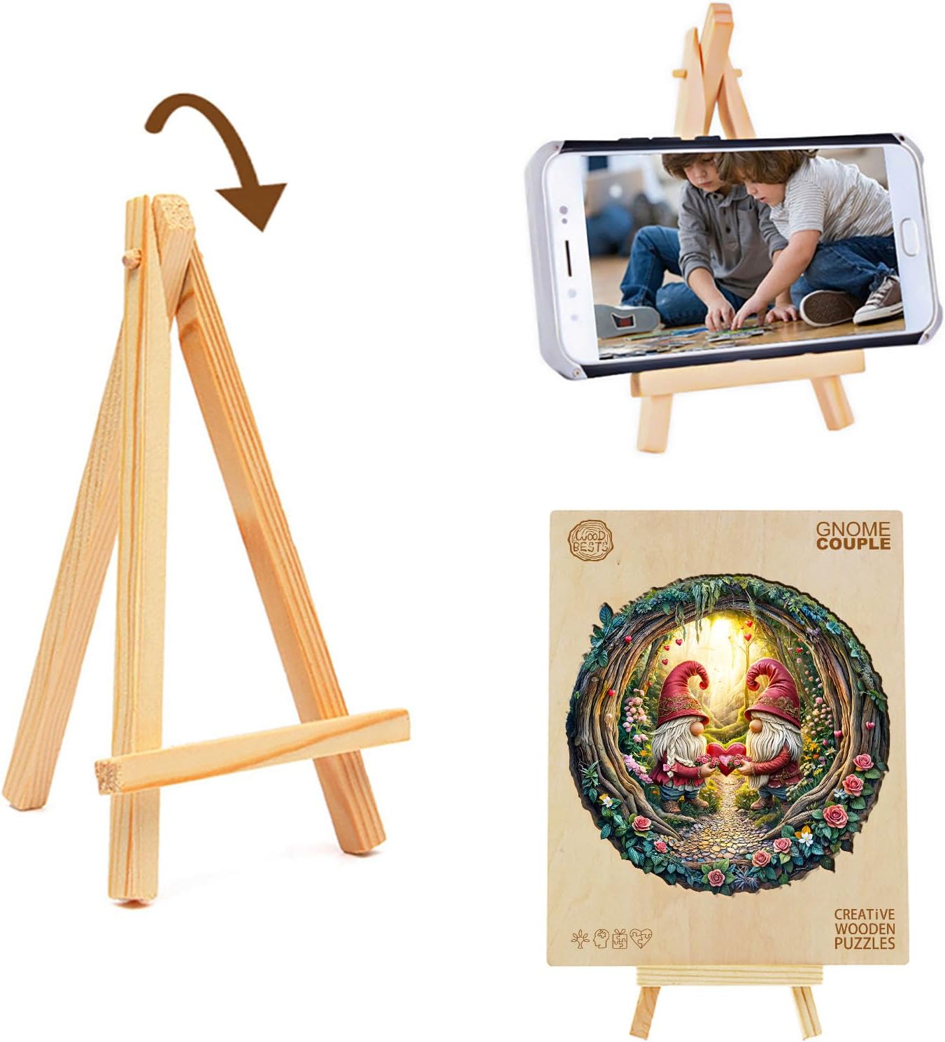 KAAYEE Wooden Puzzles for Adults, 3D Visual Effect Gnome Couple Wooden Jigsaw Puzzle Unique Shape Wood Puzzle Adult, 3D Effect Flat Puzzle Birthday Family Games (L-13.4 * 13.3in-300pcs)