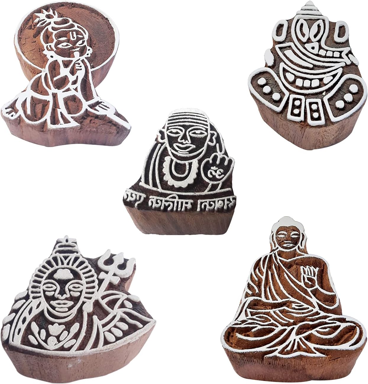 Royal Kraft Religious Wooden Printing Stamps (Set of 5) - DIY Henna Fabric Textile Paper Clay Pottery Blocks Htag2220
