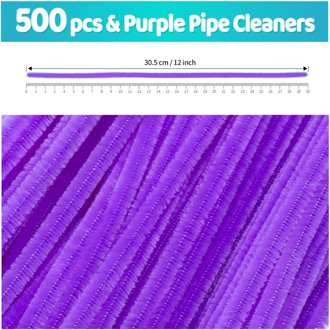 Iooleem 500pcs Purple Pipe Cleaners, Chenille Stems, DIY Crafts, Art and Craft Supplies.