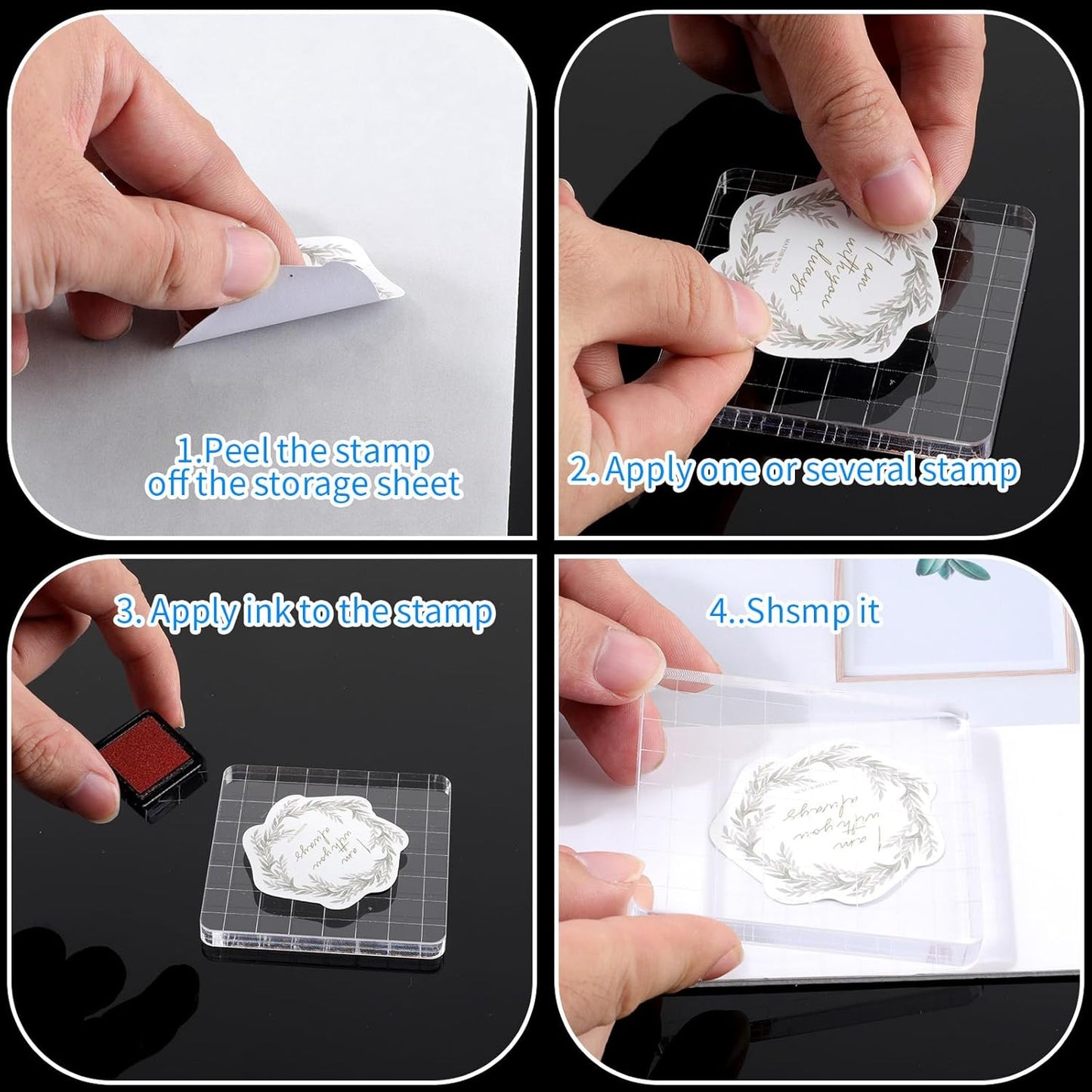 12Pcs Acrylic Stamp Block Clear Stamping Blocks Tools Set Assorted Sizes Stamp Blocks with Grid Lines for Scrapbooking Crafts Card Making