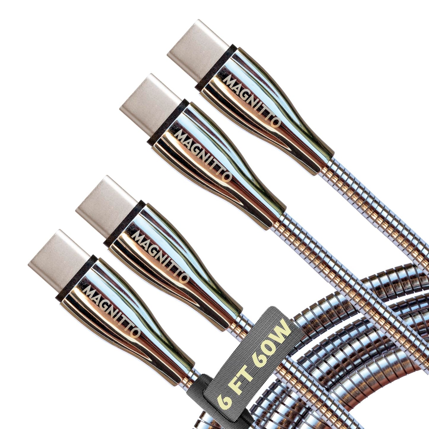 Metal Braided Wire USB C to USB C Cable 6ft, 2Pack, 60W 3A, Stainless Steel, Strong Durable Wire, Tangle Free, Pets Chewing Proof, Silver