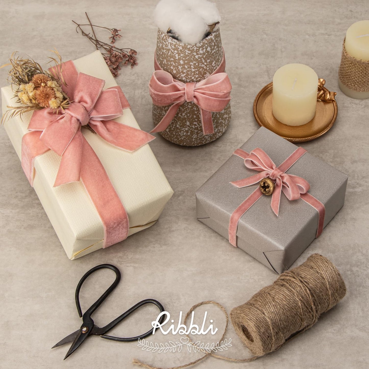 Ribbli Rose Gold Velvet Ribbon 1 Inches Continuous10 Yard Spool Dusty Pink Christmas Ribbon for Gift Wrapping Crafts Home Decor