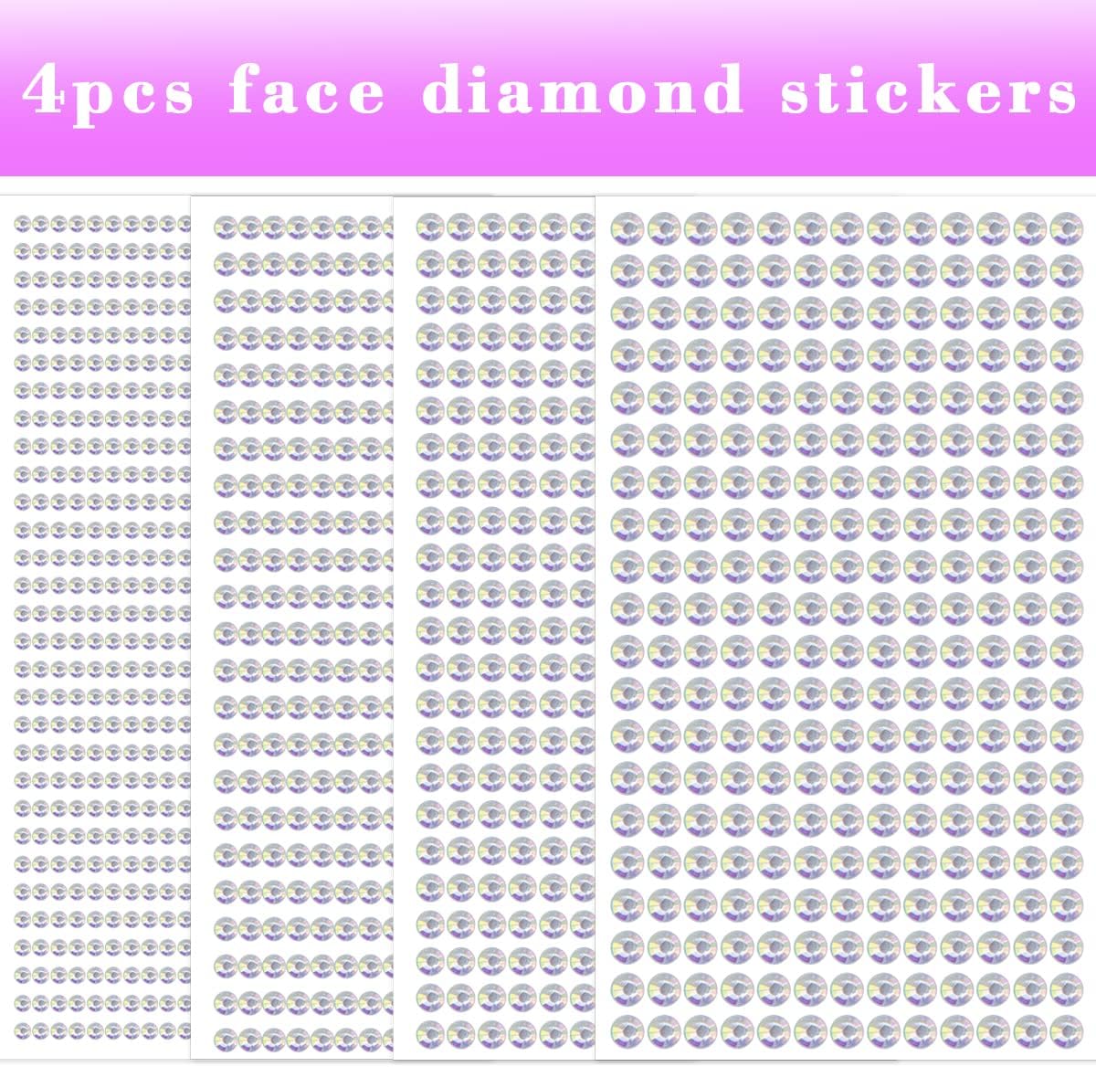 1799pcs Self Adhesive Face Gems Stickers, Hair Gems Rhinestones Stickers, Bling Jewels for Makeup, Crafts, Home Decor Scrapbooking Embellishments, 4 Sizes 3mm/4mm/5mm/6mm(AB Rhinestones)