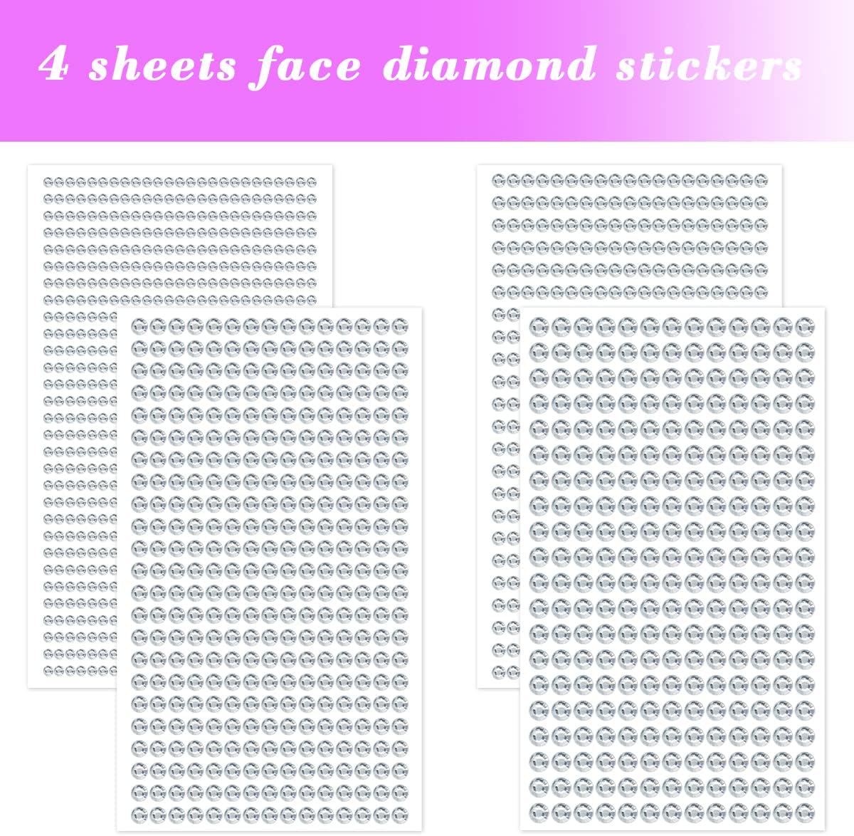 1799pcs Self Adhesive Face Gems Stickers, Hair Gems Rhinestones Stickers, Bling Jewels for Makeup, Crafts, Home Decor Scrapbooking Embellishments, 4 Sizes 3mm/4mm/5mm/6mm(Clear Rhinestones)