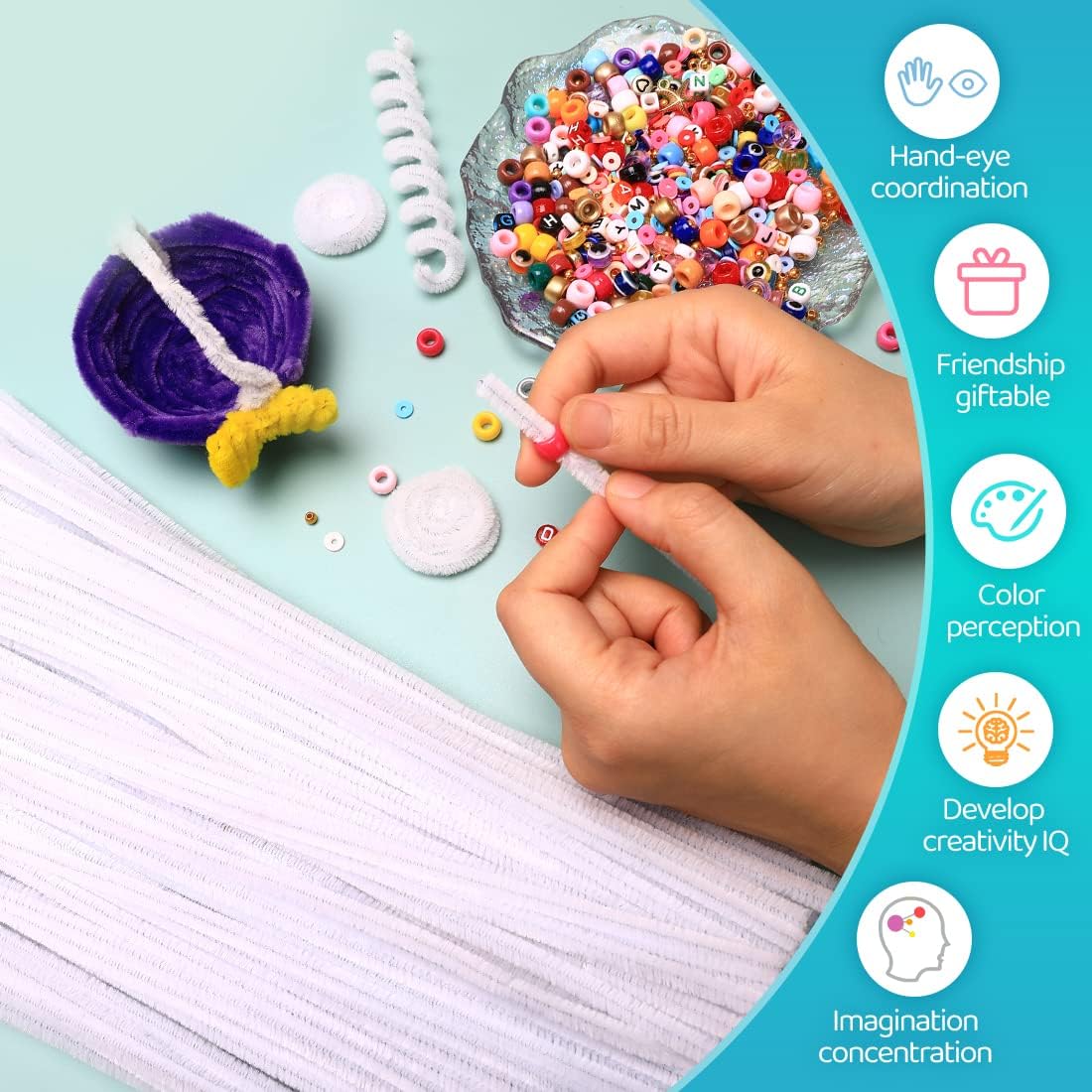 Iooleem 200pcs White Pipe Cleaners, Chenille Stems, Pipe Cleaners for Crafts, Pipe Cleaner Crafts, Art and Craft Supplies.