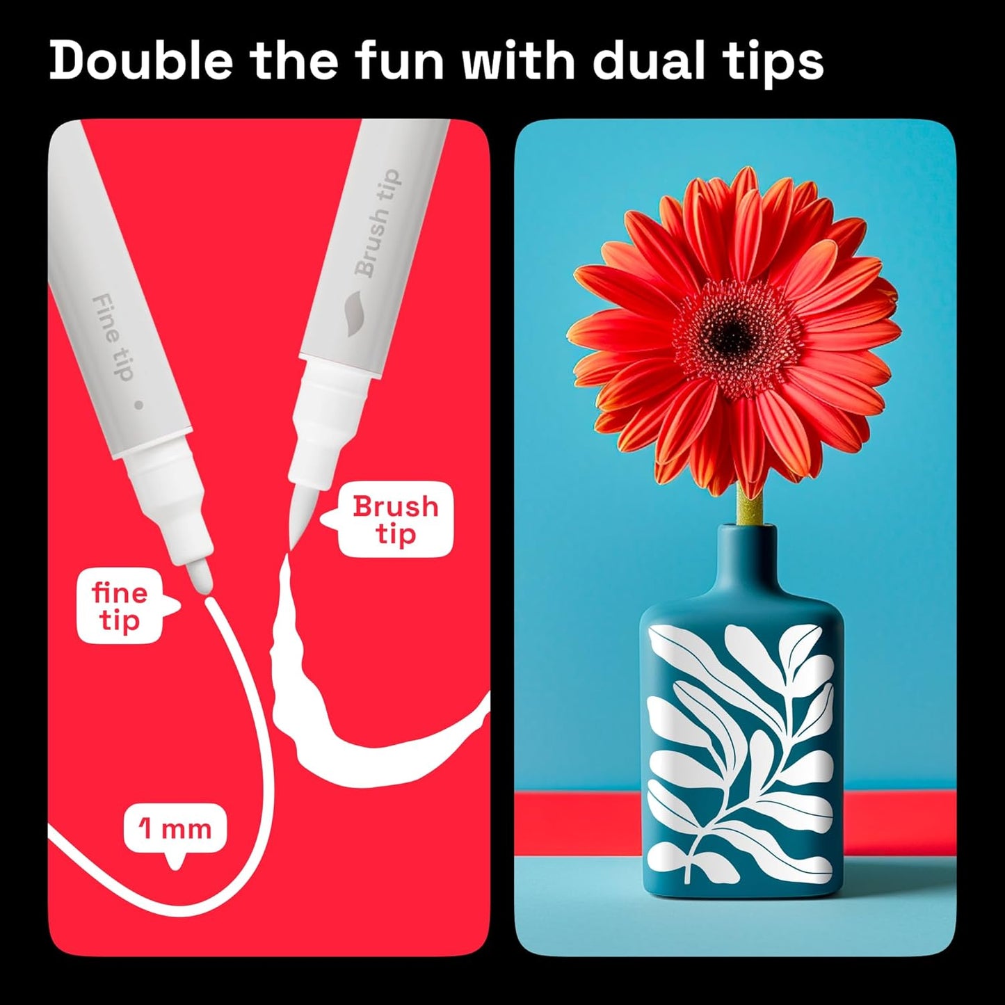 ARTISTRO 5 White Dual Tip Brush + Fine Acrylic Paint Markers - Easy for All Ages & Levels Paint Pens for Fabric, Rock, Glass, DIY - Halloween Pumpkin Painting Kit, Art Supplies, Christmas Gift