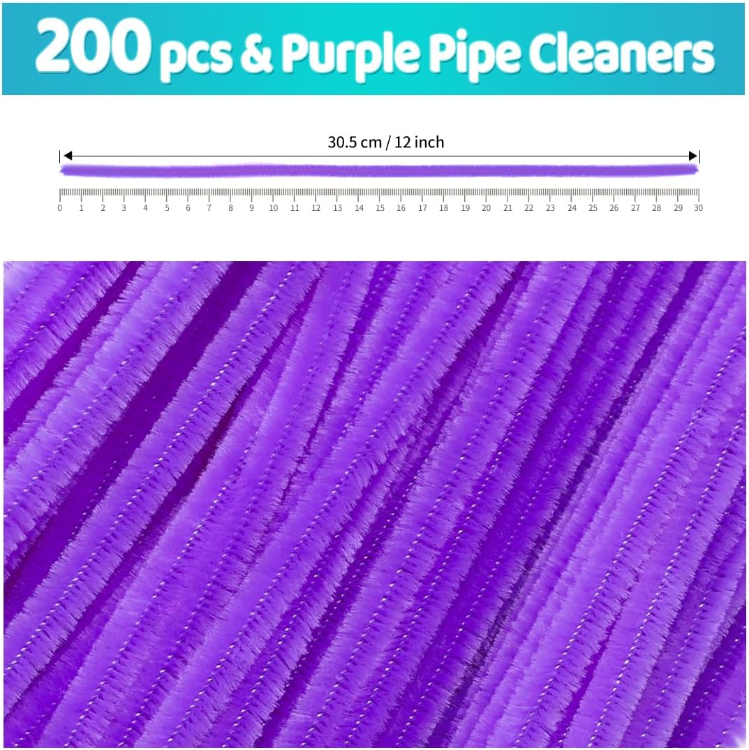 Iooleem 200pcs Purple Pipe Cleaners, Chenille Stems, DIY Crafts, Art and Craft Supplies.