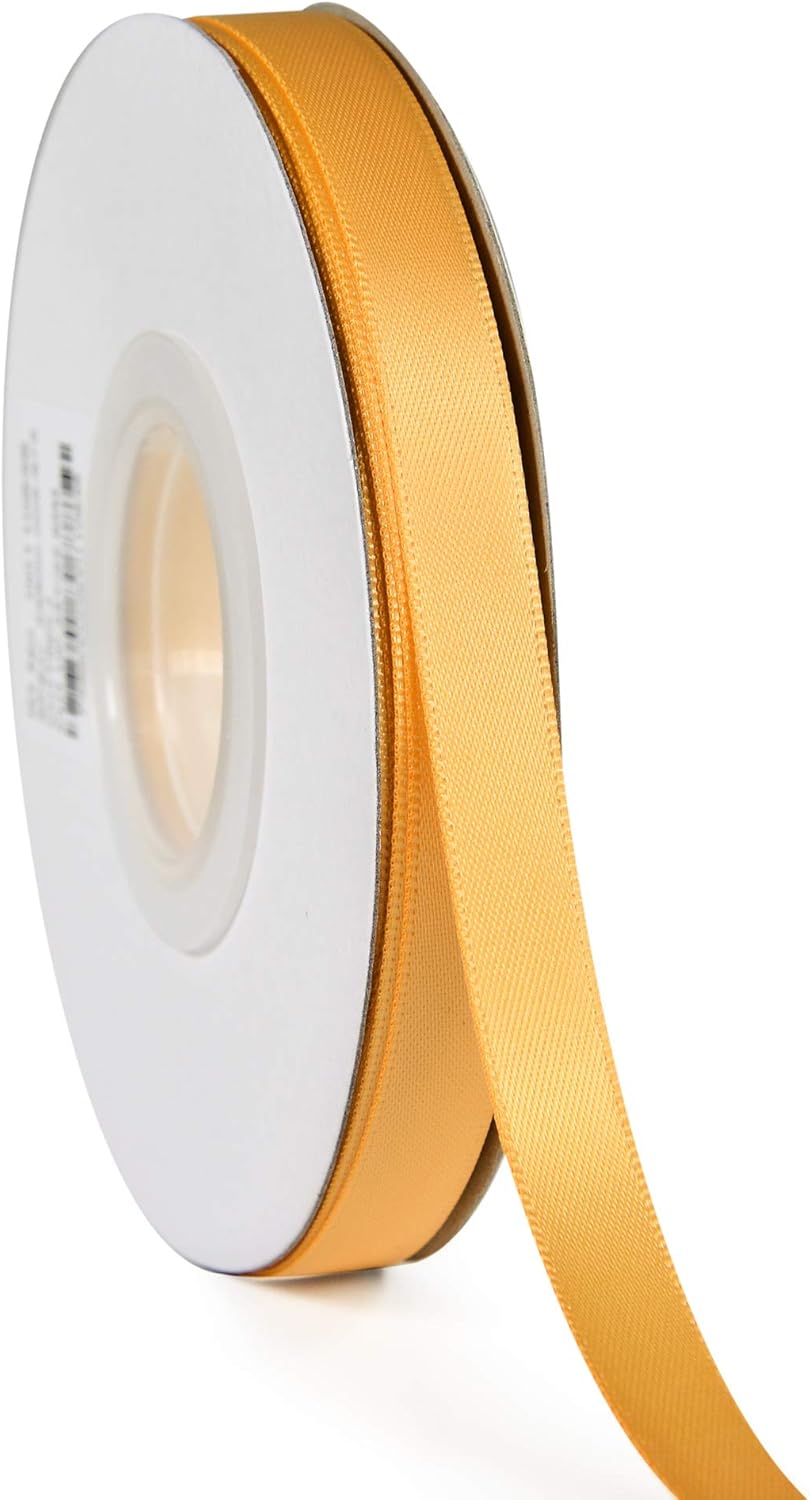 YAMA Gold Double Faced Satin Ribbon 3/8 Inch 25 Yards Thin Gold Fabric Ribbon for Gift Wrapping Crafts Bows Wedding Party Christmas Decoration