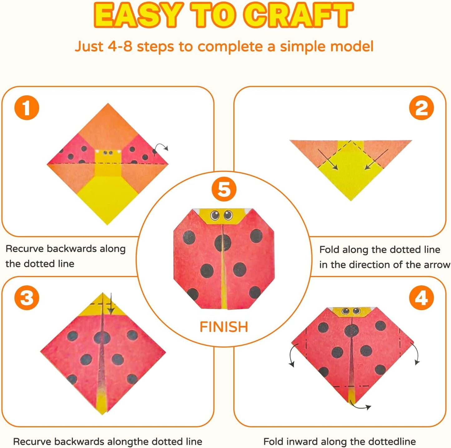 Craft Origami Paper for Kids,204 Sheets Colorful Folding Paper with 72 Patterns and Guiding Book Art Projects Kit for 5-12 Years Old Girl Boy Teen Birthday Christmas Present Preschool Educationa