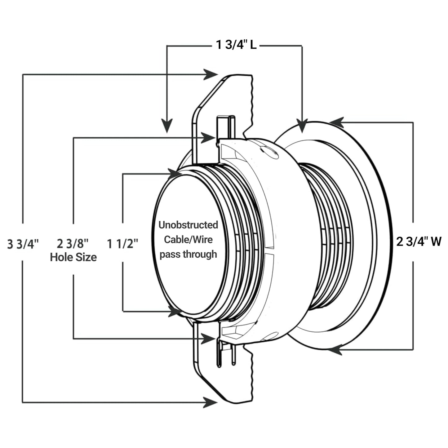 (2-Pack Black) Cable, Wire &amp; Cord Management - Self Locking Grommet with Cover for Walls, Ceilings, Desks, Used for All Surfaces 3/8” to 1” Thick, Made in USA