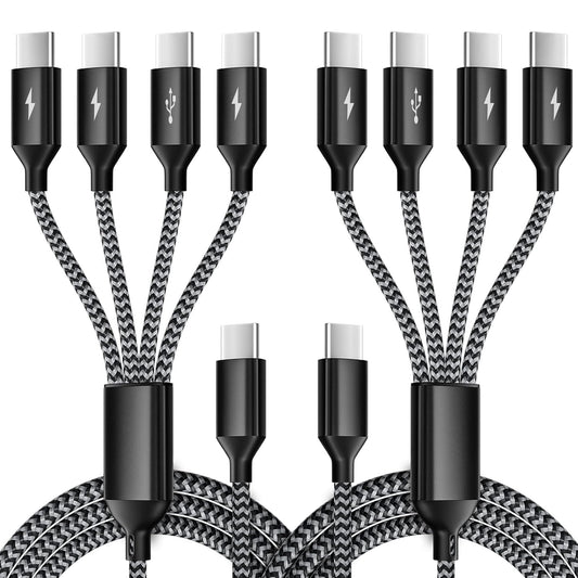 USB C Splitter Multi Charging Cable 2Pack, Dual Type C Charger Cord,4 in 1 Multiple Nylon Braided Cable with 4 Type-C Connectors Compatible with iPhone 17 16 Pro Max/Galaxy/Tablets/Google-5FT.