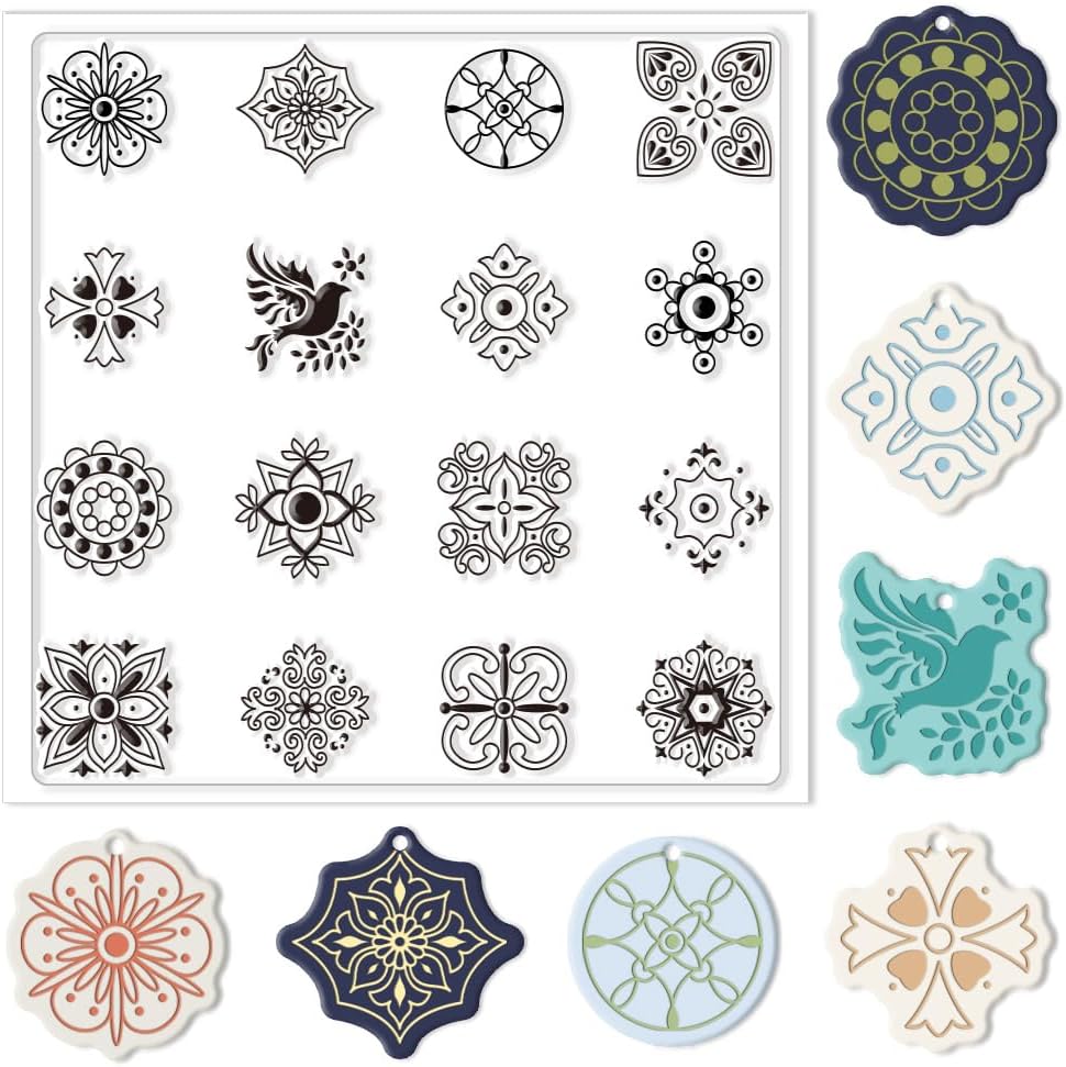 CHGCRAFT Polymer Clay Texture Sheets Boho Polymer Clay Texture Mat Silicone Texture Stamp Clay Modeling Pattern Pad Silicone Clay Texture Mat for Making Earrings Jewerly 5.5x5.5inch