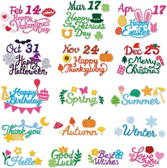 16 Set Word Die Cut for Card Making Blessing Words Metal Cutting Dies Holiday Word Dies Happy Birthday Embossing Stencils for DIY Scrapbooking Photo Album Paper Art Craft Decoration