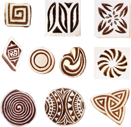Royal Kraft Geometric Wooden Printing Stamps (Set of 10) - DIY Henna Fabric Textile Paper Clay Pottery Blocks Htag2162