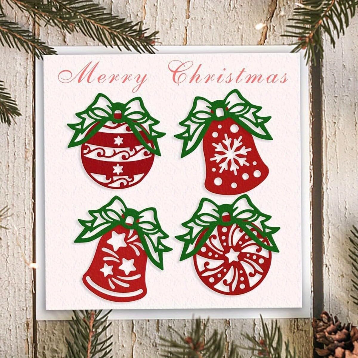 Lapoo Festivals Metal Cutting Die for Scrapbooking - Durable, Cut Stencils for DIY Scrapbook Photo Album Decorative Paper Card, Card Making Supplies, Embossing (Christmas Bells and Bows 4.7 x 4.6 in)