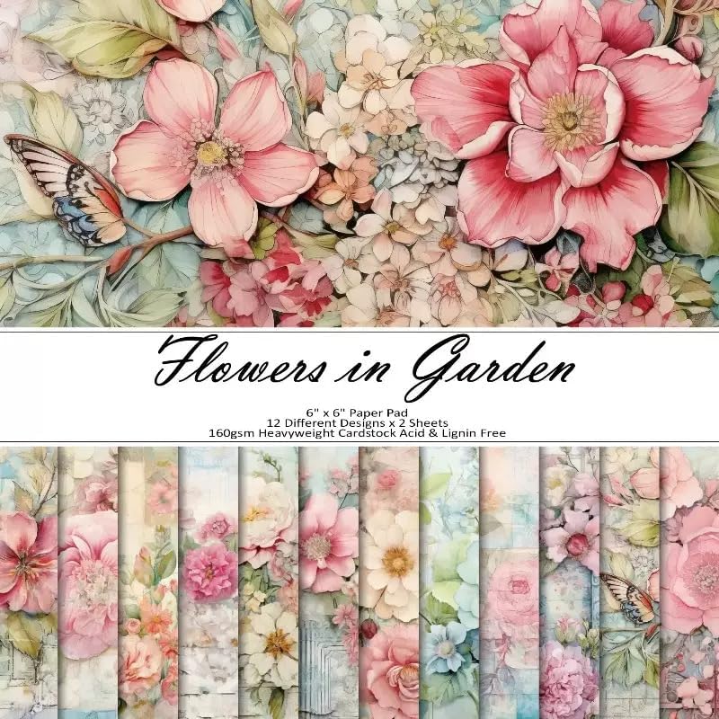 Vintage Floral Scrapbook Paper Pad Color Patterned Paper 6×6,24 Sheets Single-Sided Flower Scrapbooking CardStock Papers Pad for Holiday Cardmaking DIY Origami Journaling.