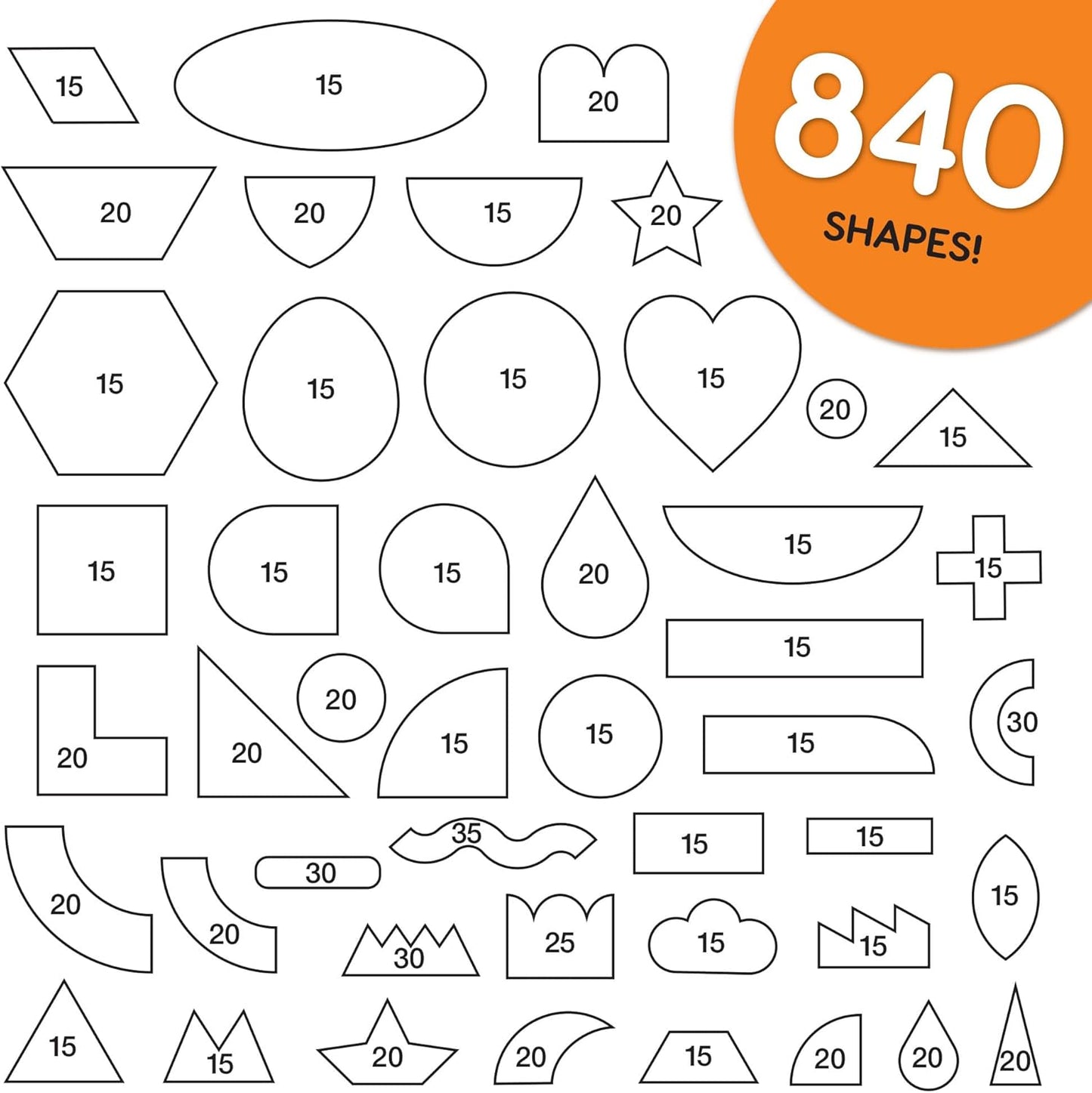 ARTshapes 840 pc Creative Paper Shapes Pack with 70+ Idea Guide - US Made Card Stock - Punch Out Funky DIY Craft Supplies for Whimsical Art Designs, Paper Crafts, and Pattern Play 5 Neon Colors