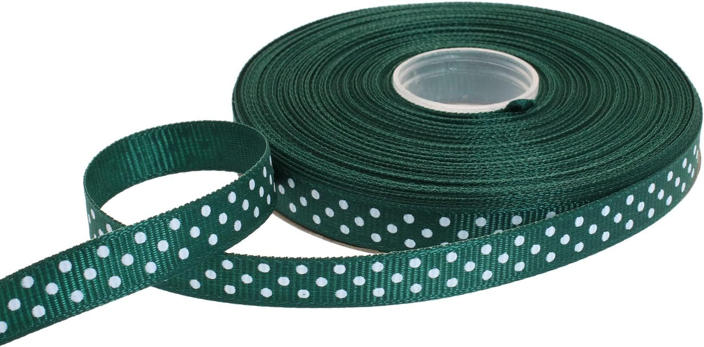 Polka Dot Grosgrain Ribbon 25 Yard Each Roll 100% Polyester (3/8", Dark Green)