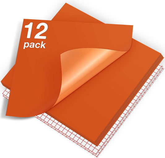 HTVRONT Orange Permanent Vinyl - 12 Pack for Cutting Machine - 10 Sheets 12" x 12"& 2 Transfer Tape Sheets - Glossy