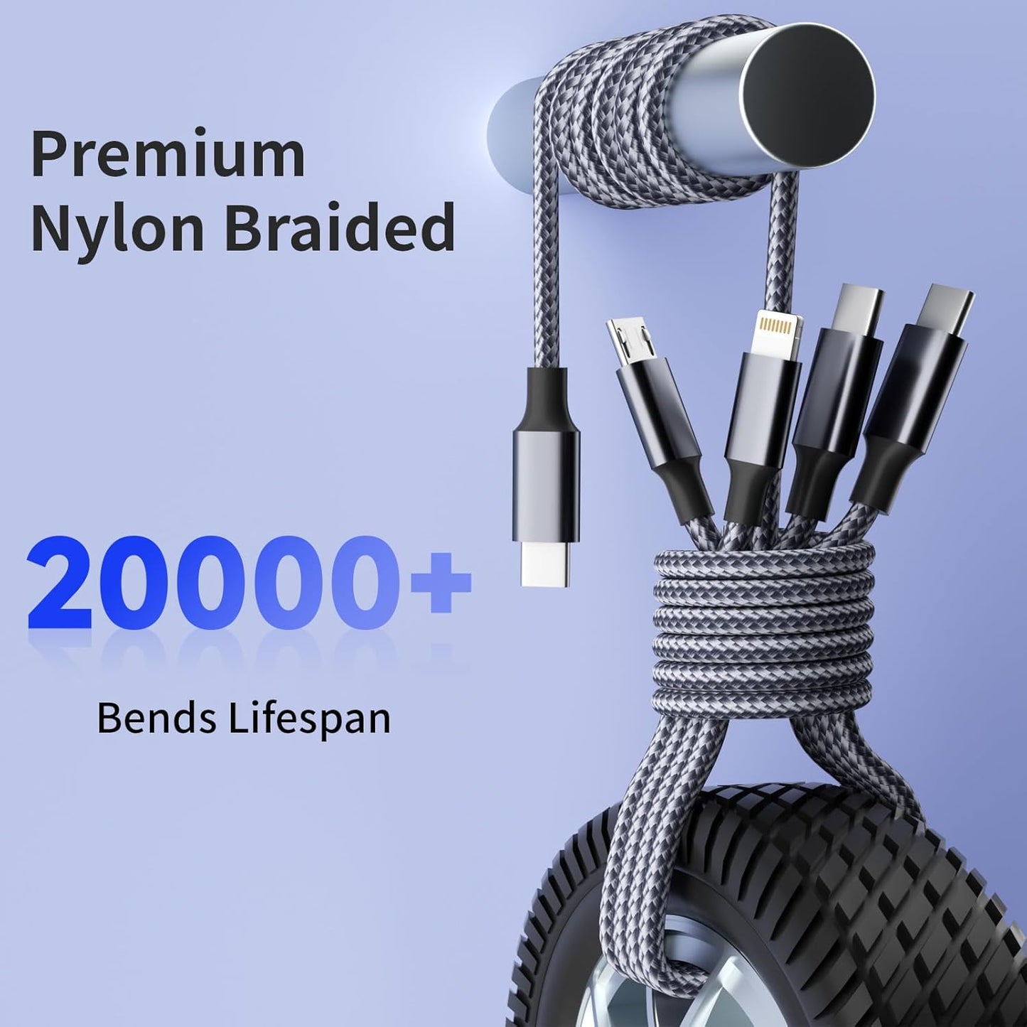 USB C Multi Charging Cable [1Pack 5FT], 4 in 1 Charging Cable Nylon Braided USB-C Multiple Charger Cord with Micro USB,IP Port and 2 Type C Adapter Port for iPhone 17/16 Series/Cell Phones and More