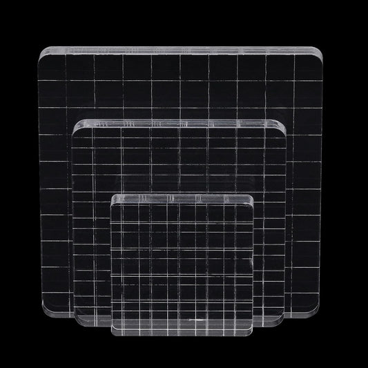 3Pcs Clear Stamp Blocks Set, Square Acrylic Blocks for Stamping With Grid Lines, Tools for Scrapbooking Crafts
