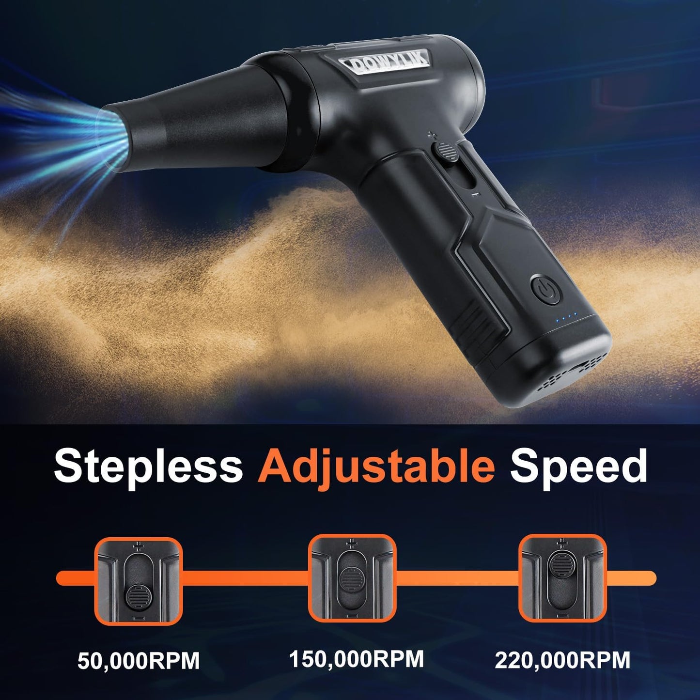 Compressed Air Duster, 220,000RPM Strong Compressed Air, Brushless Canned Air Duster for Computer with LED, 3 Speed Speed Mini Blower Air Blower for Car, Computer, Keyboard