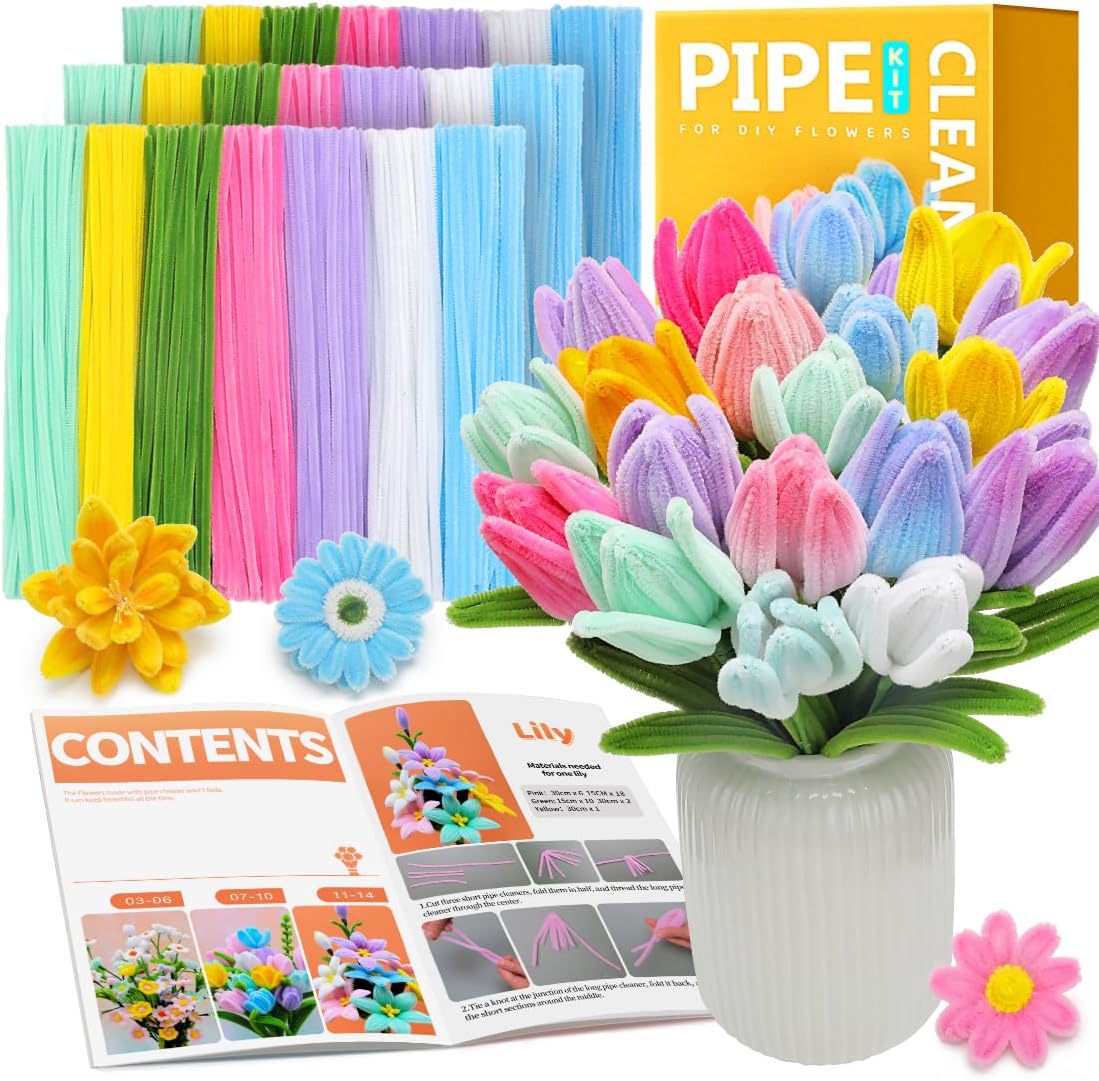 IOOLEEM Pipe Cleaners, 480pcs Multi-Colored, Flower Making Kit, Arts and Craft Supplies, Ideas for Art Project Activity.
