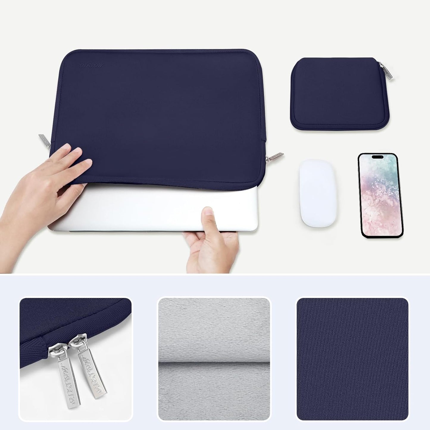 MOSISO Laptop Case 13 inch, 13 inch Laptop Sleeve Bag Compatible with MacBook Air 13 M4 M3 M2 M1 2025-2018 / Pro 13 M2 M1 2025-2016, Neoprene Computer Sleeve Bag with Small Case, Navy Blue