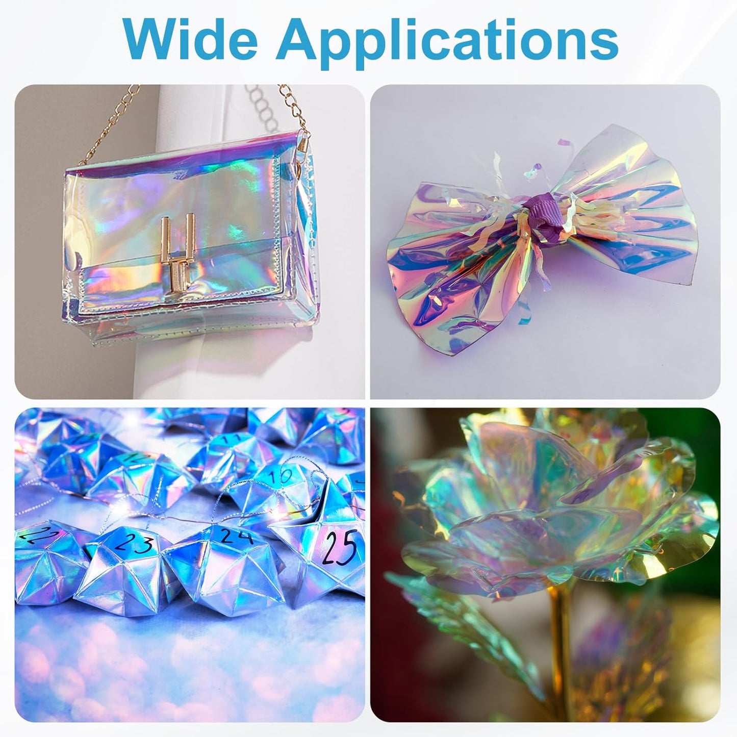 MECCANIXITY Iridescent Window Film,24" x 39" Iridescent Holographic PVC Fabric Dichroic Film Clear Vinyl Paper Roll for DIY Craft Gift Wrapping Bag Decoration,Pink