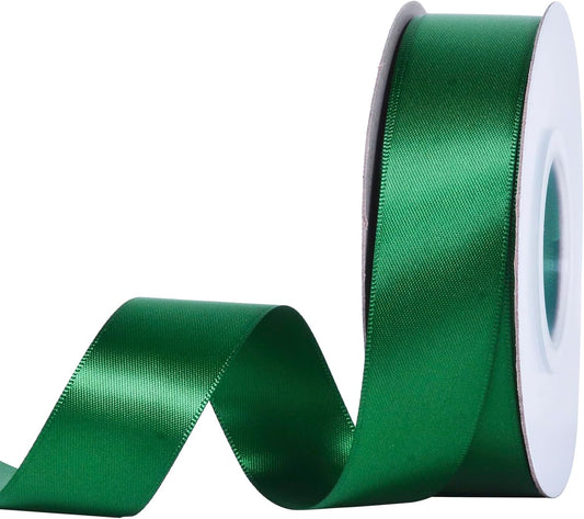 YAMA Forest Green Double Faced Satin Ribbon, 1 Inch 25 Yards, Great for Crafts Bows Flower Bouquet Wedding Home Decor Gift Wrapping