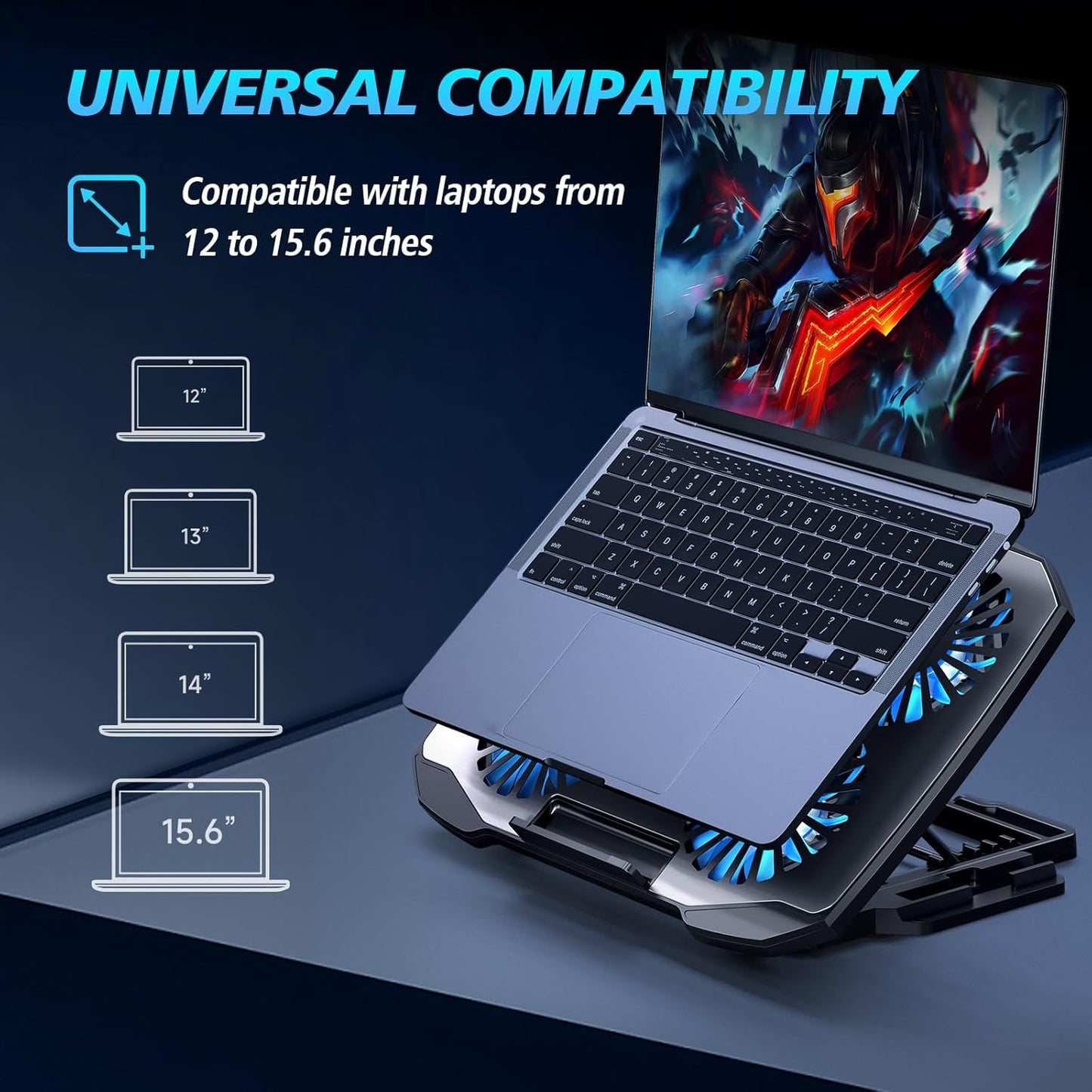Laptop Cooling Pad,Gaming Laptop Cooler with 5 Quiet Fans for 12-15.6 Inch,Laptop Cooling Stand with 5 Height Adjustable,2 USB Ports, Phone Stand