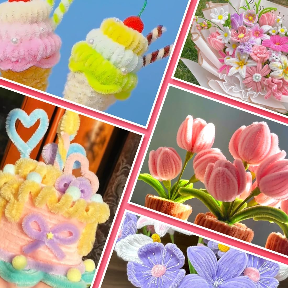 IOOLEEM Pipe Cleaners,500pcs in 7 Colors, Pastel Pipe Cleaners, Macaron Candy Colors, Chenille Stems for Art and Craft Projects,Flower DIY Decorations