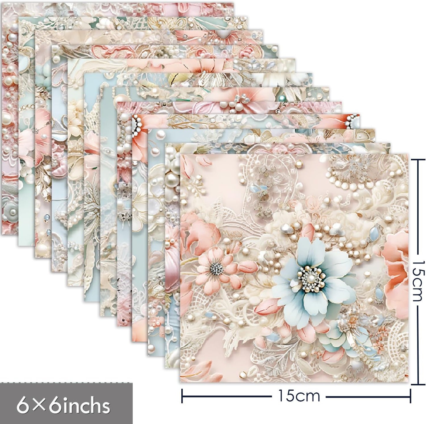 Scrapbook Paper 6X6, Card Making Supplies, Single-Sided Cardstock Paper Pads, Decorative Craft Paper, Pearlescent Bloom Pattern Paper Pack, Decopodge Papers, Scrapbooking junk journal Supplies-24 PCS