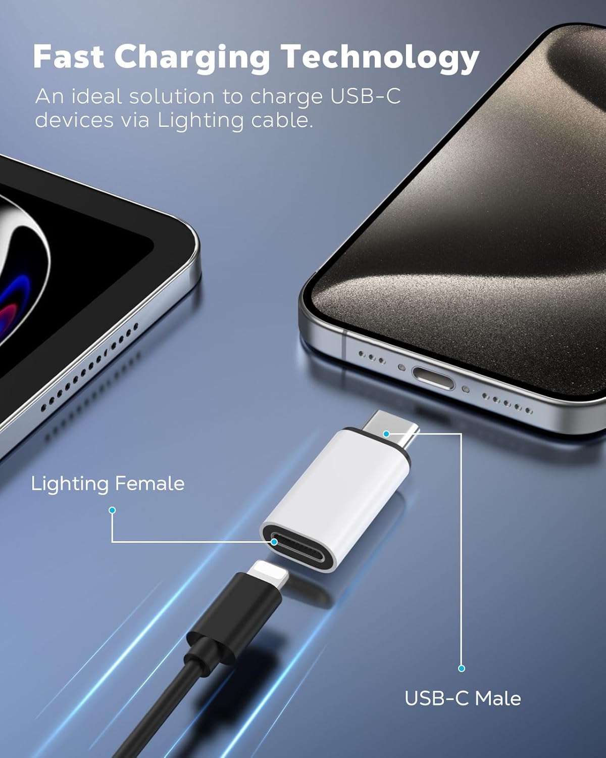 MoKo Lightning to USB C Adapter 2Pack, NOT for Earbuds/Headphones/OTG, USB-C to Lightning Adapter for iPhone 15/16 Pro/16 Pro Max/Plus,Galaxy S24,iPad, ONLY for Charging/Data Sync, White