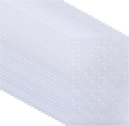 PATIKIL 8.3x5.8" Holographic Sticker Paper, 20Sheets A5 Polypropylene Self-Adhesive Transparent Waterproof Laminate Overlay Film for Photo Cards Scrapbook Decorations, Starlight