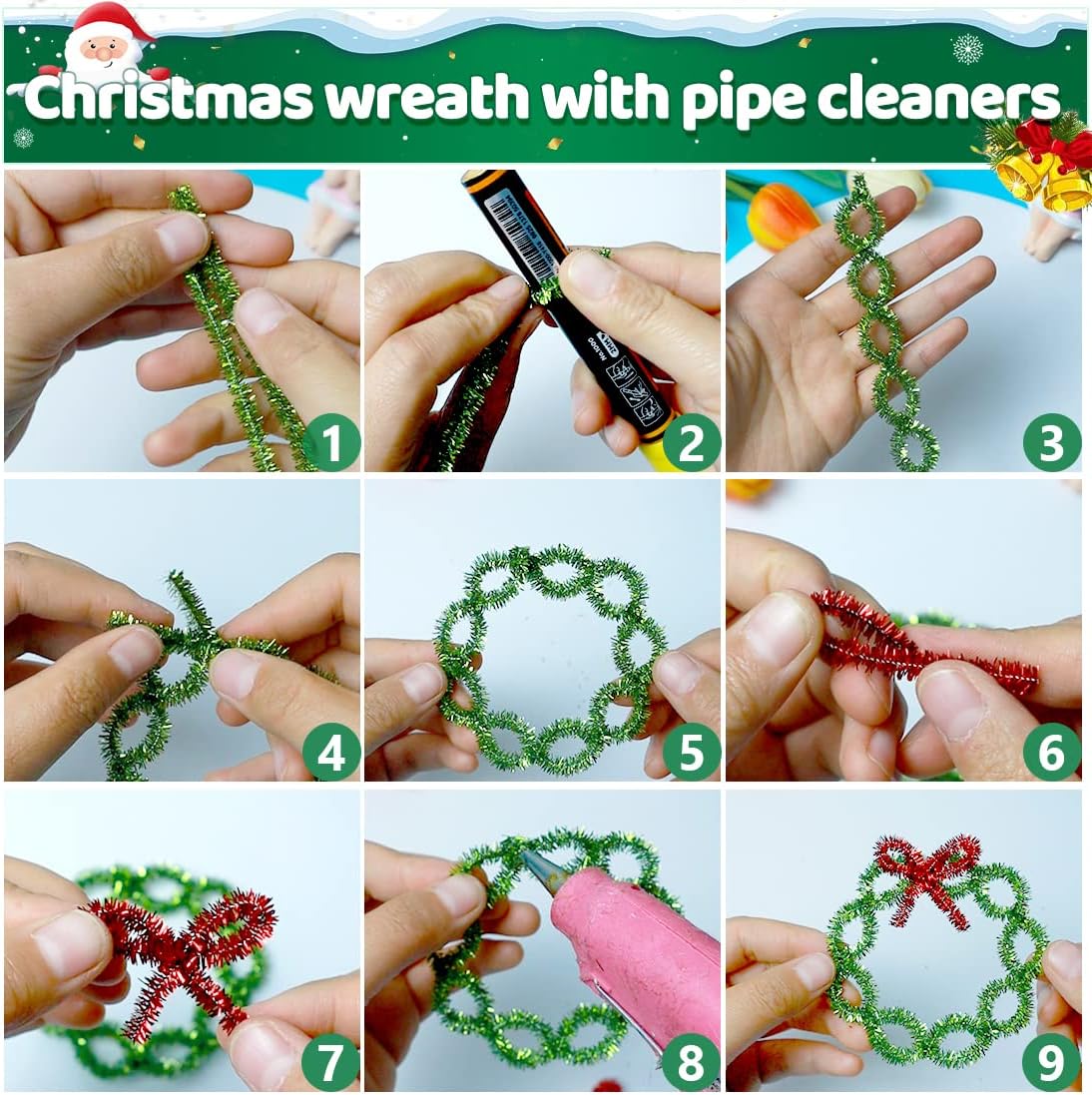 Iooleem 200pcs Silver Glitter Pipe Cleaners, Glitter Chenille Stems, Pipe Cleaners for Crafts, Pipe Cleaner Crafts, Art and Craft Supplies, Christmas Pipe Cleaners.