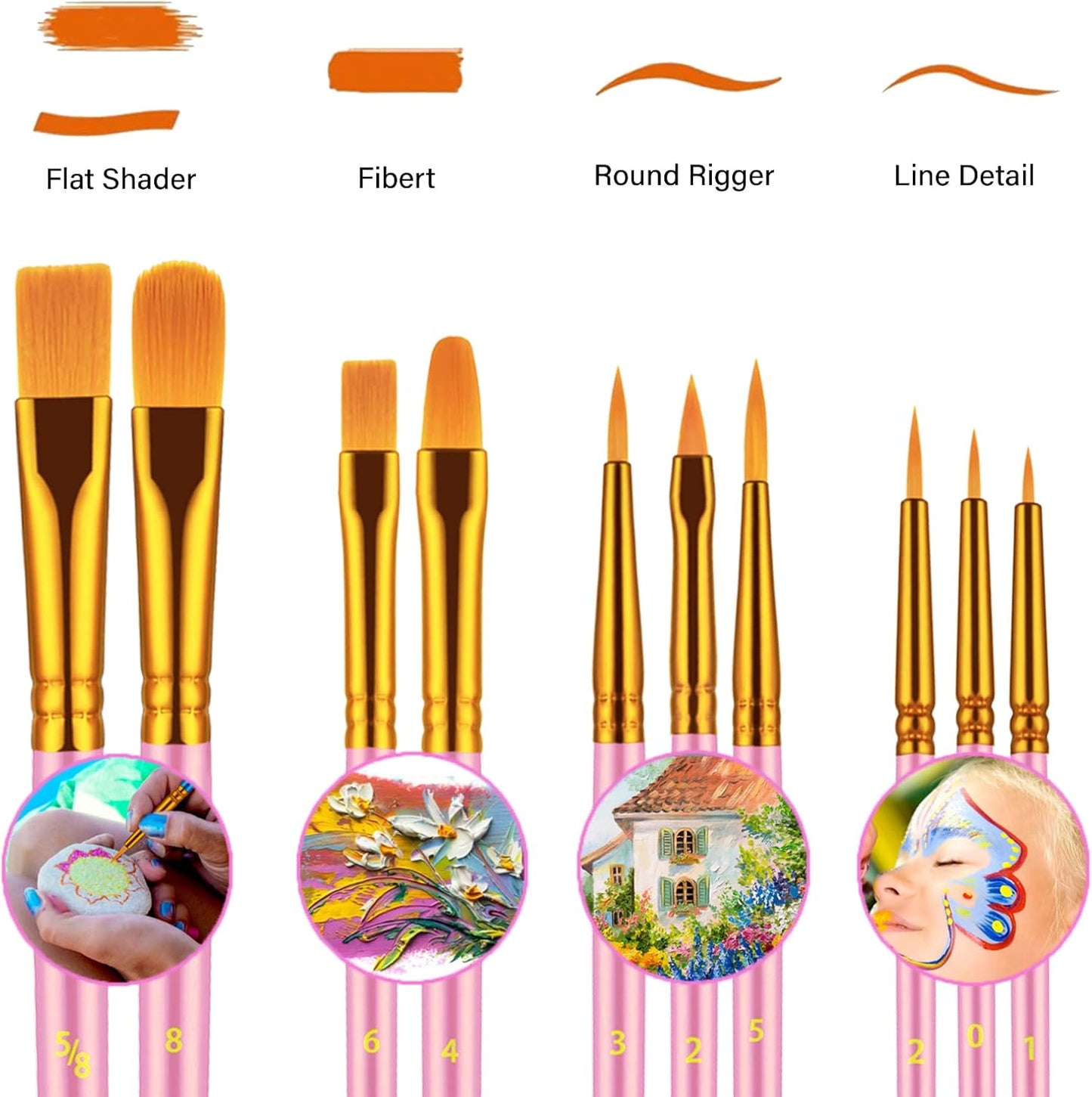 Paint Brushes Set, 20 Pcs Paint Brushes for Acrylic Painting, Oil Watercolor Acrylic Paint Brush, Artist Paintbrushes for Body Face Rock Canvas, Kids Adult Drawing Arts Crafts Supplies, Blush