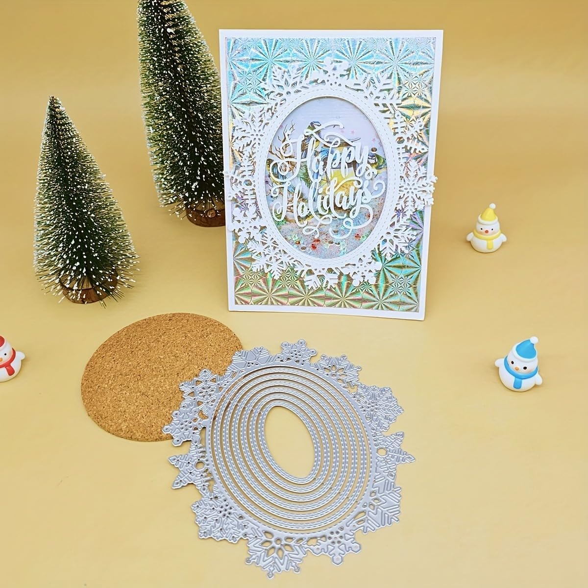 Lapoo Geometric Cutting Die for Scrapbooking - Durable, Cut Stencils for DIY Scrapbook Photo Album Decorative Paper Card, Card Making Supplies (Snowflake Round Frame 5.9 x 5.4 in)