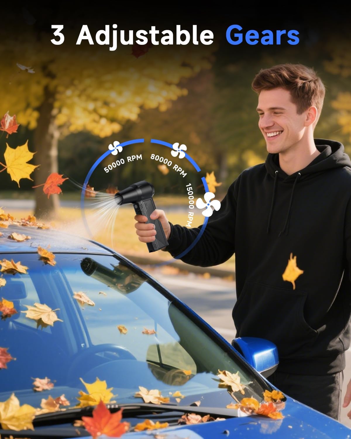 Compressed Air Duster, 150000RPM Super Power Cordless Electric Air Duster, Fast Charging Rechargeable Air Blower Vacuum Cleaner 3-Gear Adjustable for Computer, Keyboard, Car, Outdoor and Home