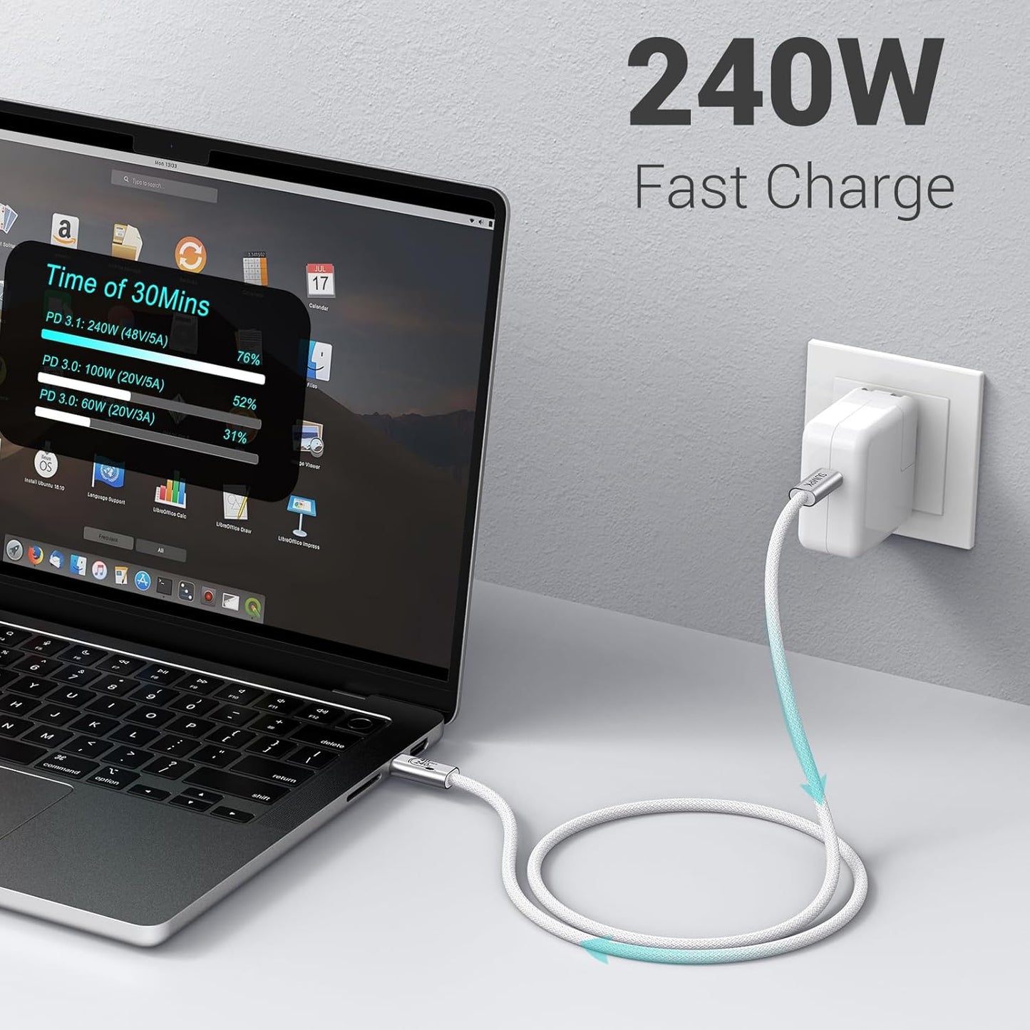 240W USB C Cable 6.6FT 2 Packs, USB4 Cable with 40Gbps High Speed Data Transfer, Single 8K/Dual 4k Display Compatible for Thunderbolt 4/3 Monitor/Hub/Docking Stations, iPhone 16/16 Pro