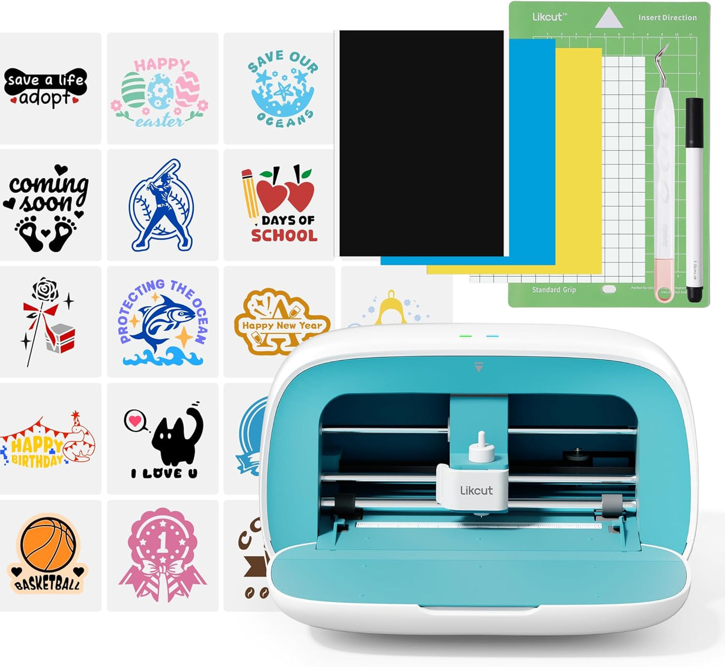 Likcut Vinyl Cutter Machine, Smart Sticker Maker Glee S501 for DIY Joy, Portable Cutting Tool for Crafting Beginner, Compact Design for Home & School Craft Projects, DIY Home Decor, Blue