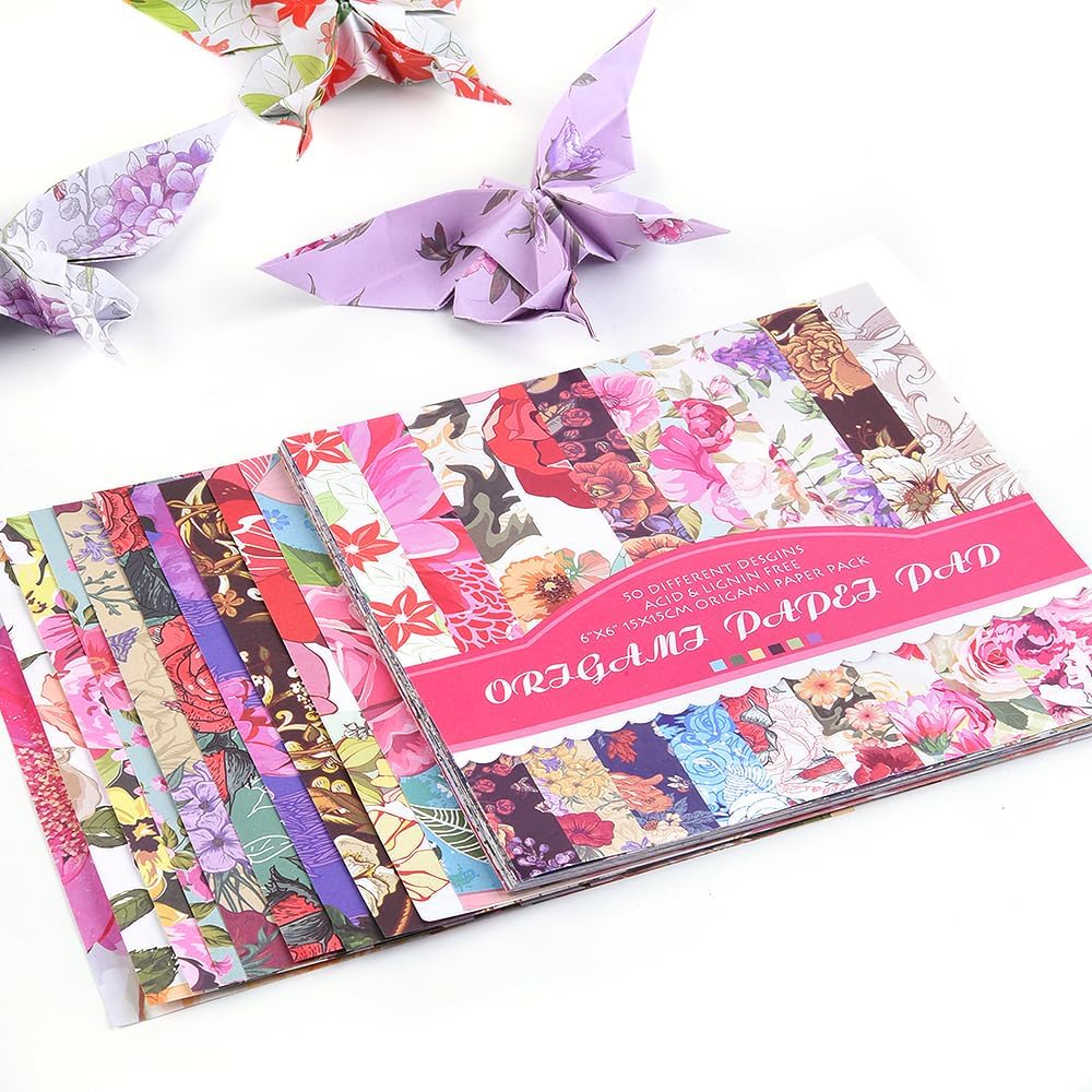 Origami Paper Kit 50 Sheets 70GSM 6 Inch Square Double Sided Color 50 Vivid Japanese Washi Chiyo Colors for Hand Crafts Origami Paper Arts Creativity.Rose