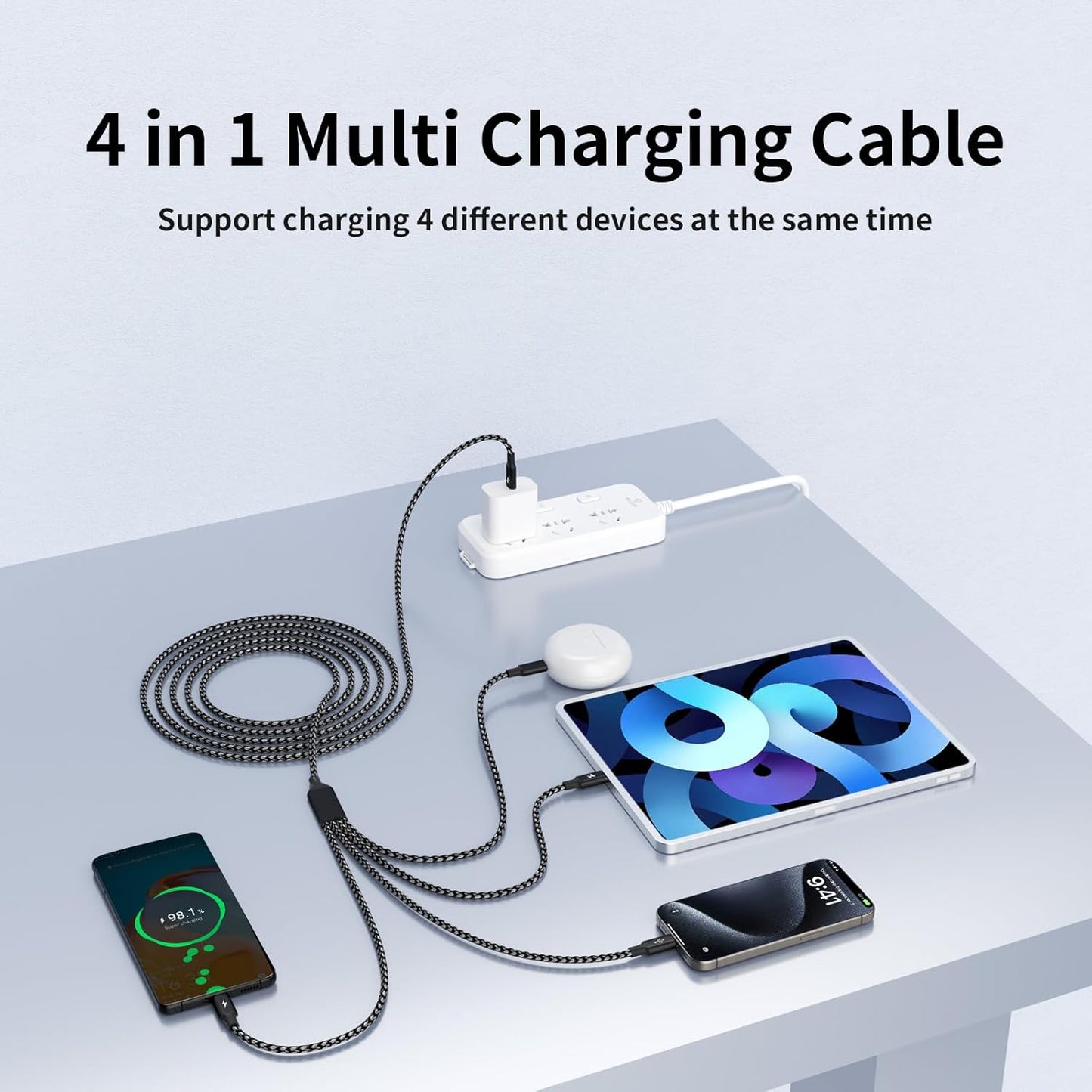 USB C Splitter Multi Charging Cable, Dual Type C Charger Cord,4 in 1 Multiple Nylon Braided Cable with 4 Type-C Connectors Compatible with iPhone 17 16 Pro Max/Samsung Galaxy/Tablets/Google-1Pack 5FT.