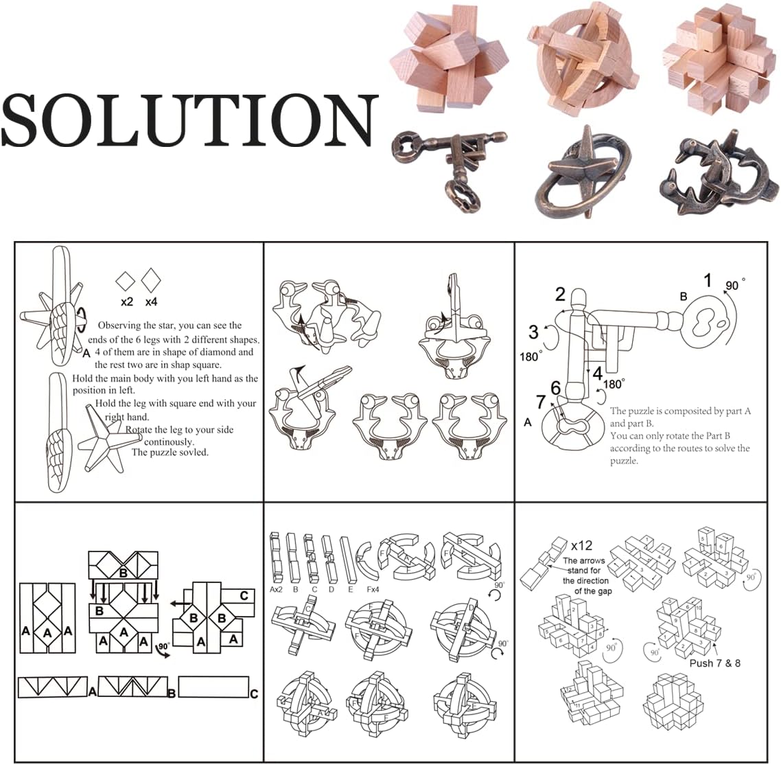 Brain Teaser Puzzle for Adults Puzzles Metal Hole Lock Adult Educational Toy Jigsaw IQ Puzzle（6 Pack） (Gold)