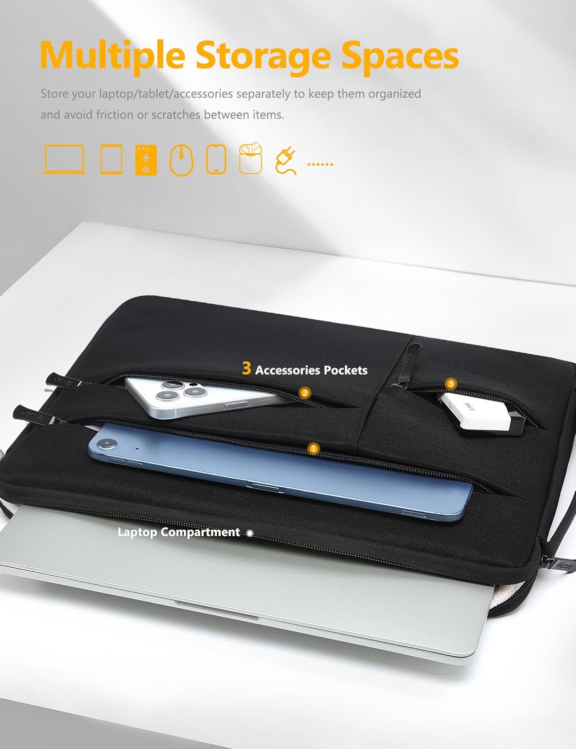 HYZUO 13.3-14 Inch Laptop Sleeve Bag for MacBook Pro 14 M5-M1, MacBook Air/Pro 13, 13.8-13 Surface Laptop/Book, Portable Notebook Case for 13" HP Dell Lenovo ThinkPad Asus Acer Samsung, Classic Black