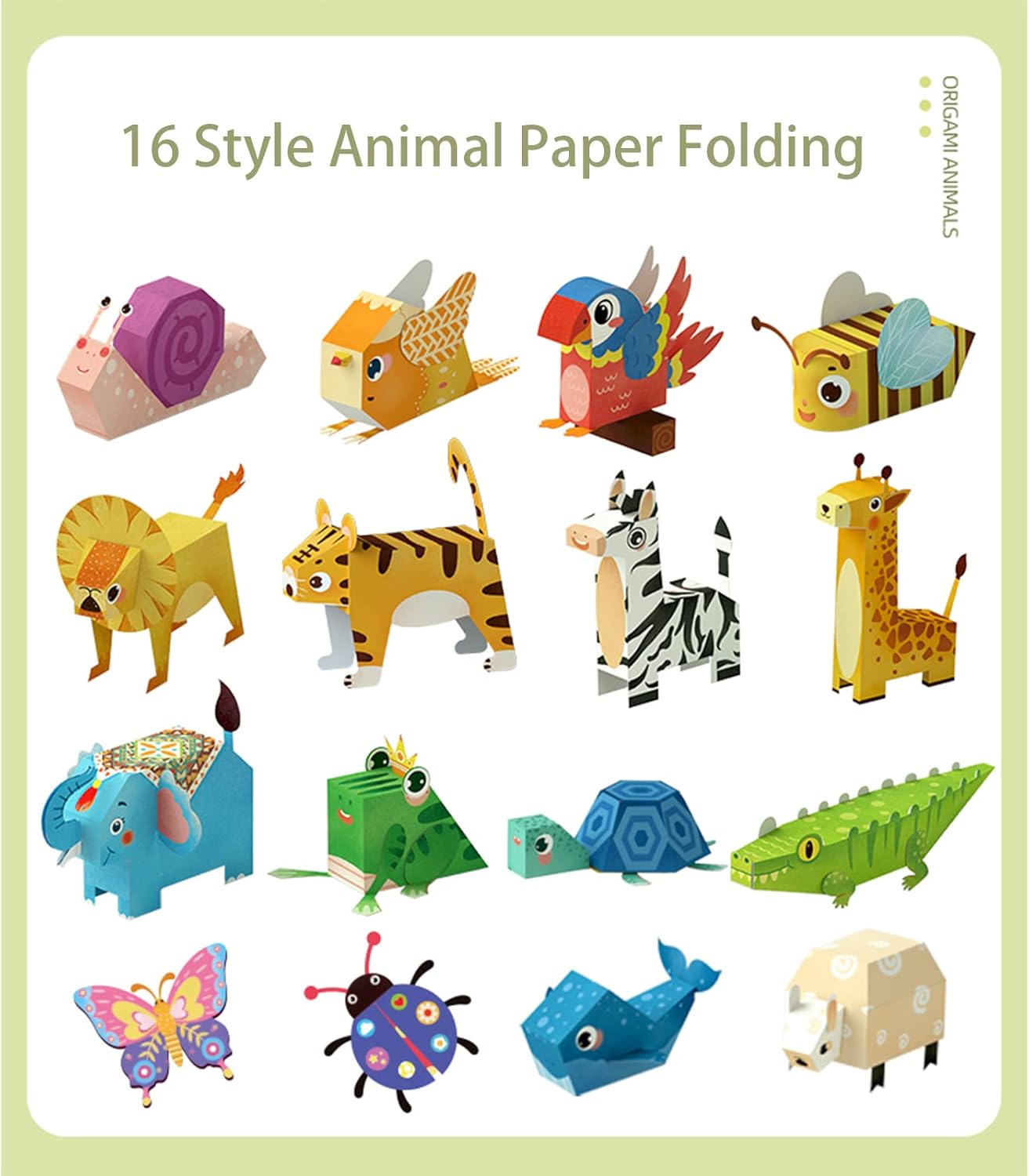 MIREONETRY Origami Kit for Kids Ages 6+,16 Style 3D Animal Origami Paper Kit,Easy Origami Paper Art for Beginners Kids Adults,Gifts for Boys&Girls